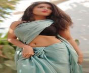 Aayushi Tyagi navel in blue saree from hot indian aunty blue saree seduce boy office boobs press