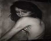 Charcoal 11 x 14 Shy Girl in a Dark Room from 14 or girl
