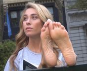 STUNNINGLY beautiful, big-soled seat propshe had her straightup amazing size 10s propped way tf up in public like this, so its not surprising that a guy came over and asked if he could practice reflexology on her bare feet! Do you blame him? (She poli from naylon grammy feet