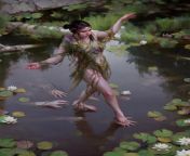 Painting of a woman walking on a pond from naked woman walking on no