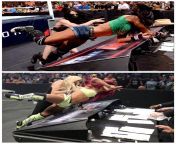 Sasha Banks and AJ Lee being thrown over the announce table from apoorva bose nude fakewe aj lee xxx sexy
