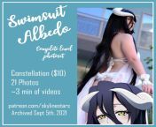Swimsuit Albedo set now live on my Patreon! Constellation Tier (&#36;10) for 21 photos and 3 min of video! patreon.com/skylinestars from lenore boudoir photos now available on my patreon 3610 constellation tier for 43 photos minutes of lewd videos