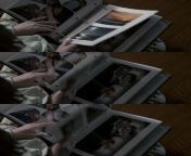 At the beginning of Insidious (2010), Rose Byrne is looking through a family album where there are a few suggestive pictures of a man in a thong and a lady friend lower down in the frame from rose byrne lingerie scene in