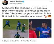 Maheesh Theekshana first Sri Lankan player to make his international debut after being born in new millennium (2000s). He is also the fourth Sri Lankan to take a wicket with his very first ball in ODI cricket. from sri lankan reap