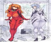 Ultra-Curvy Asuka and Rei in plugsuits (Mogudan) [Neon Genesis Evangelion] from asuka and shinji hentai