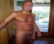 Grandpa is very chaffed with his new cock ring from very hard with his monster cock