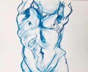 Male pose , 60x40, oil Pastel crayon from crayon shinchan