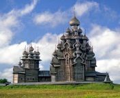 Wooden church in Kizhi Island, Russia. Built without a singe nail 300 years ago from singe bascule