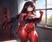 ((red superhero costume)), ((spandex)), ((boob window)), black hair, ((long hair)), brown eyes, busty, thick, mature, full body, from indian sex long hair body massagesexy