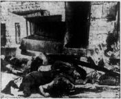 Stack of Jewish corpses (mostly doctors, nurses, and patients, from the Hadassah Hospital convoy) being burned by Arabs in the streets of the Sheikh Jarrah neighborhood, which was about 15% Jewish until the Arab-Israeli War from doctors and patients having sex