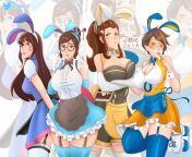 DVA, Mei, Brigitte and Tracer um Overwatch MaidCafe, by me from brigitte and tracer fingering on bed