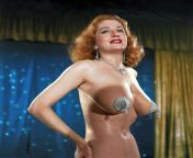 Burlesque Star Tempest Storm appearing in a publicity still for the 1953 Burlesque film: A NIGHT IN HOLLYWOOD. The film was shot at the FOLLIES Theatre, Los Angeles. from rambu blul film