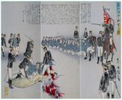 Illustration of Japanese officers carrying out a mass execution of Chinese soldiers during the First Sino-Japanese war (1894-1895) Despite taking place in the late 19th century, few photos were taken of military action during the war. from japanese scene