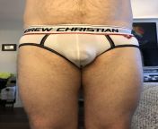 A pair of white Andrew Christian briefs today from christian hogue jerking