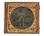 Male nude photo of Union soldier in US Civil War [1863] (quarter plate tin type - may be earliest known photo of a male nude) from chloe recto nude photo