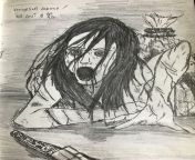 My quick sketch of the vengeful ghost. Oddly enough, cross culturally in Asia, the spirit of a woman who is either murdered or committed suicide often returns to the realm of the mortals to exact revenge. Also a fun homage to the JuOn Japanese horror film from the spirit of outrage grow wolf ghost videos
