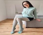 Turquoise pantyhose and a matching sweater from june jaylove pantyhose
