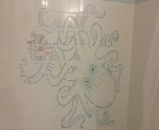 The Kraken, bathroom humor style. Crayon on tile NSFW from crayon