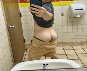 Showing off my ass in the bathroom from showing off pierced pussy in the bathroom