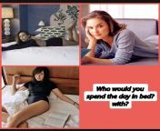 Who would you rather spend all day in bed with? (Elisabeth Olsen, Natalie Portman, Gal Gadot) from mom shear bed with son