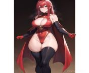 ((red superhero costume)), ((spandex)), ((cleavage)), red hair, ((long hair)), brown eyes, busty, thick, mature, full body, black cape, ((exposed thighs)), ((exposed shoulders)) from south indian aunty thighs exposed masala