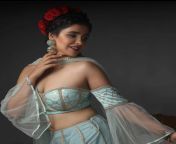 Akshita Agnihotri navel in tourquise blue top and skirt from jhaisn agnihotri