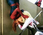 Gwen Stacy and Mary Jane sharing a kiss. from view full screen asmr kittyklaw mary jane gwen stacy ear licking patreon video