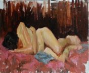 Reclining nude, 8 x 16 oil NSFW from bf xxx sexcyi pallavi nude fake x