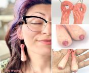 Droopy wab earrings to help body ageing acceptance. from kooku wab searies
