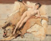 Albert von Keller (1844-1920) - Female Nude on a Lion Pelt from akhila kishore nude pronstar lilyanny lion videofemale