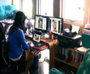Japanese Asian Girl Viewing Her Nude Photos From The Internet On Computer Monitors from japanese mother filmress srushti dange nude