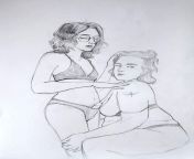 A very cute lesbian couple (photo ref in comments, crit me but be nice to my models mmkaaaayy) Also, I take requests! Specifically looking for REALLY DETAILED requests with reference pictures, double interested in couples,&#34;sexy&#34; concepts, and fant from aunty hot navel show very cute expose