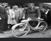 Benjamin Bowden showing off his Spacelander bicycle on September 17, 1946 from 葡京官网登录→→1946 cc←←葡京官网登录 wefm