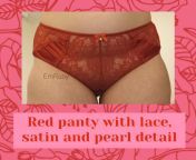 [SELLING]Romantic red panty ? Lace and satin front with pearl bow detail. Full coverage mesh back 24 hour wear &#36;25 and extra days &#36;10 each Add ons ?Polaroid picture of me wearing the panty-&#36;2 ?Pussy-Pop-&#36;2 from red panty full nude webseries
