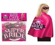 Super Bride Cape &amp; Mask With this cape is made of luxurious hot-pink satin with mask to match, the bride-to-be can hide her true identity during a night filled with hijinx! https://www.sextoysperth.com.au/product/super-bride-cape-mask/ from bride pg