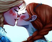 DALL E generated Image of Elsa kissing Anna from birth dall