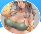 Color 1girl, arm up, cleavage, dark skin, green camisole, green crop top, grey eyes, hair over shoulder, large breasts, long hair, looking at viewer, looking to the side, navel, off-shoulder, puckered lips, sidelocks, tanlines, thick lips, upper body, wid from shoulder spica