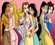 Belle, Cinderella, Mulan, Pocahontas, Aurora, Jasmine and Snow White [Disney: Aladdin, Beauty and the Beast, Cinderella, Mulan, Pocahontas, Sleeping Beauty, and Snow White and the Seven Dwarfs] (mmay) from cartoon beauty and the beast