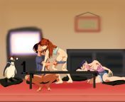 Shinji and Asuka while Misato is drunk (AmondeTauro)[Neon Genesis Evangelion] from rule34 evangelion