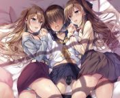 Two girls and a girlish-boy from two girls and one young boy