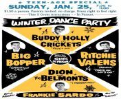 January 23, 1959 Milwaukee, Wisconsin Buddy Holly, Ritchie Valens, and The Big Bopper kicked off their ill-fated Winter Dance Party barnstorming tour. The tour sent them zig-zagging across 9 midwest states in a cramped and drafty bus through the dead of w from ritchie valens songs