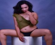 Moumita Choudhary navel in olive green off-shoulder transparent top and black panty from moumita gu