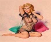 Earl Moran - 1950&#39;s Calendar Illustration from Brown &amp; Bigelow Calendar Co. - Moran did a great job with his sheer lingerie, and this is most likely Denice Daniels, who modeled for him in the 1950s. There are a few photos of her by Moran as well. from moran azrad