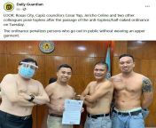 LOOK: Roxas City, Capiz councilors Cesar Yap, Jericho Celine and two other colleagues pose topless after the passage of the anti-topless/half-naked ordinance on Tuesday. The ordinance penalizes persons who go out in public without wearing an upper garment from celine floridian