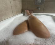 Cold and snowy outside. Hot bubble bath inside ? from outside bathroom nude bath