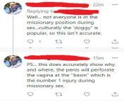 So penises perforate vaginas during sex and its the number 1 injury during missionary sex... who would have known... from missionary sex
