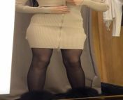 Pantyhose in the fitting room of the shopping center from drinking cum in the shopping center