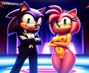 Naked Amy Rose and Sonic in a suit on the VIP-party (Mobians.ai) from amy rose and roug