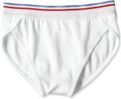 White with blue &amp; red stripes on waistband B&amp;M bikini front &amp; full cover rear brief from JAPAN from bikini tryon amp review