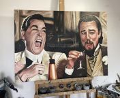 I merged two iconic memes from two classic movies into one acrylic painting from italia classic movies